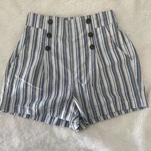 High Waisted Stripe Button Shorts